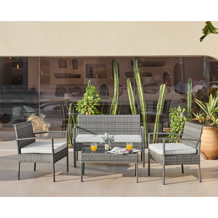 17 Stories Kellsey Outdoor 4 Seat PE Rattan Sofa Chairs and Coffee